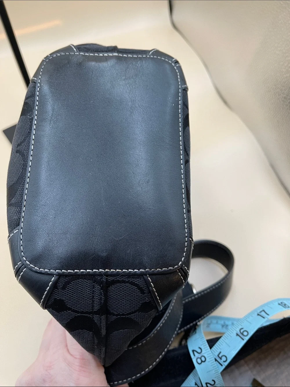 Coach Black Signature Jacquard Bucket Bag with thick strap with silver hardware